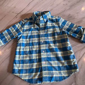 Crewcuts Size 3 boys flannel plaid button down blue and light green